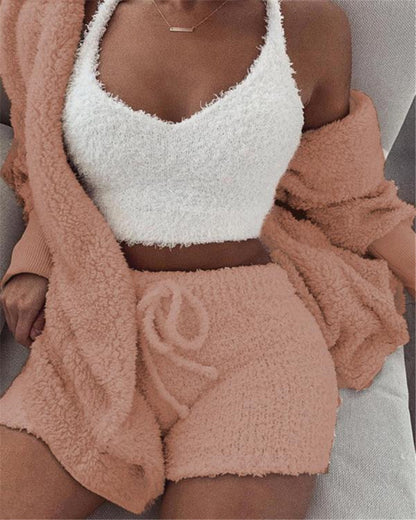 Women's 3-Piece Pajama Set - Crop Top & Shorts