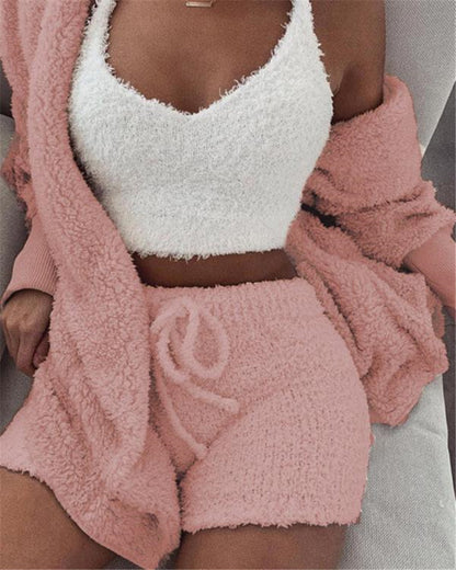 Women's 3-Piece Pajama Set - Crop Top & Shorts