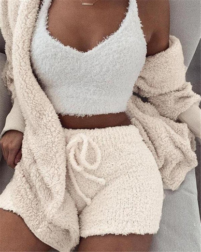 Women's 3-Piece Pajama Set - Crop Top & Shorts