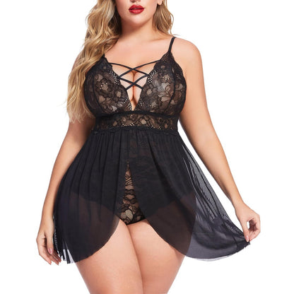 Plus Size Babydoll Lingerie - Comfortable V-Neck Nightgown