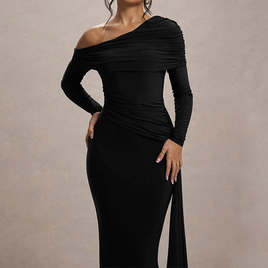 Women's One-Shoulder Ruffle Dress - Elegant Bodycon Gown