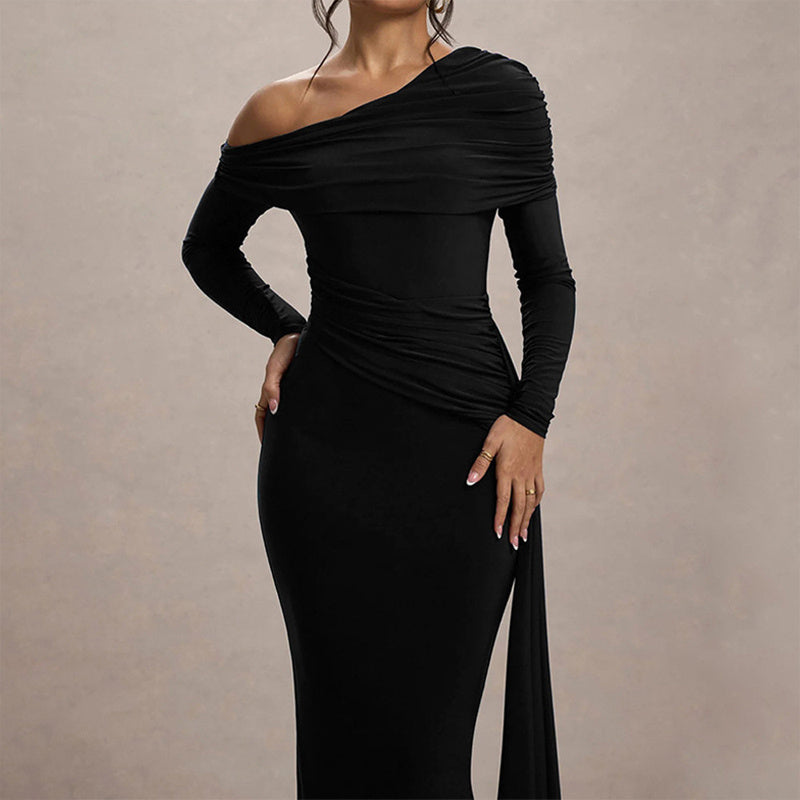 Women's One-Shoulder Ruffle Dress - Elegant Bodycon Gown