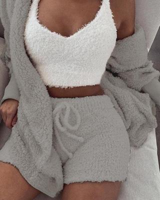 Women's 3-Piece Pajama Set - Crop Top & Shorts
