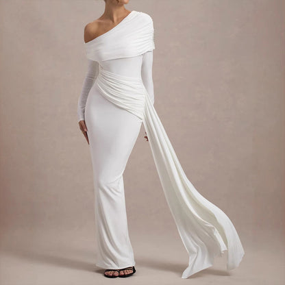 Women's One-Shoulder Ruffle Dress - Elegant Bodycon Gown