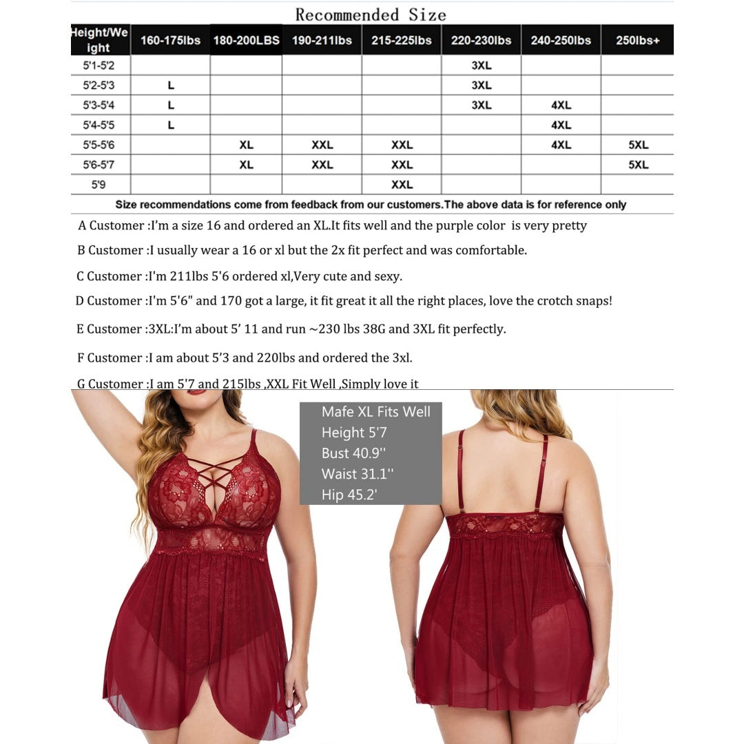 Plus Size Babydoll Lingerie - Comfortable V-Neck Nightgown