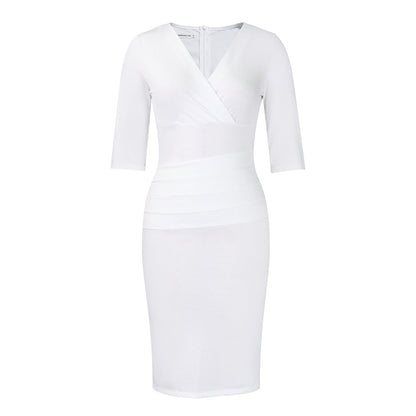 V-Neck Temperament Sheath Plus Size Solid Color Dress