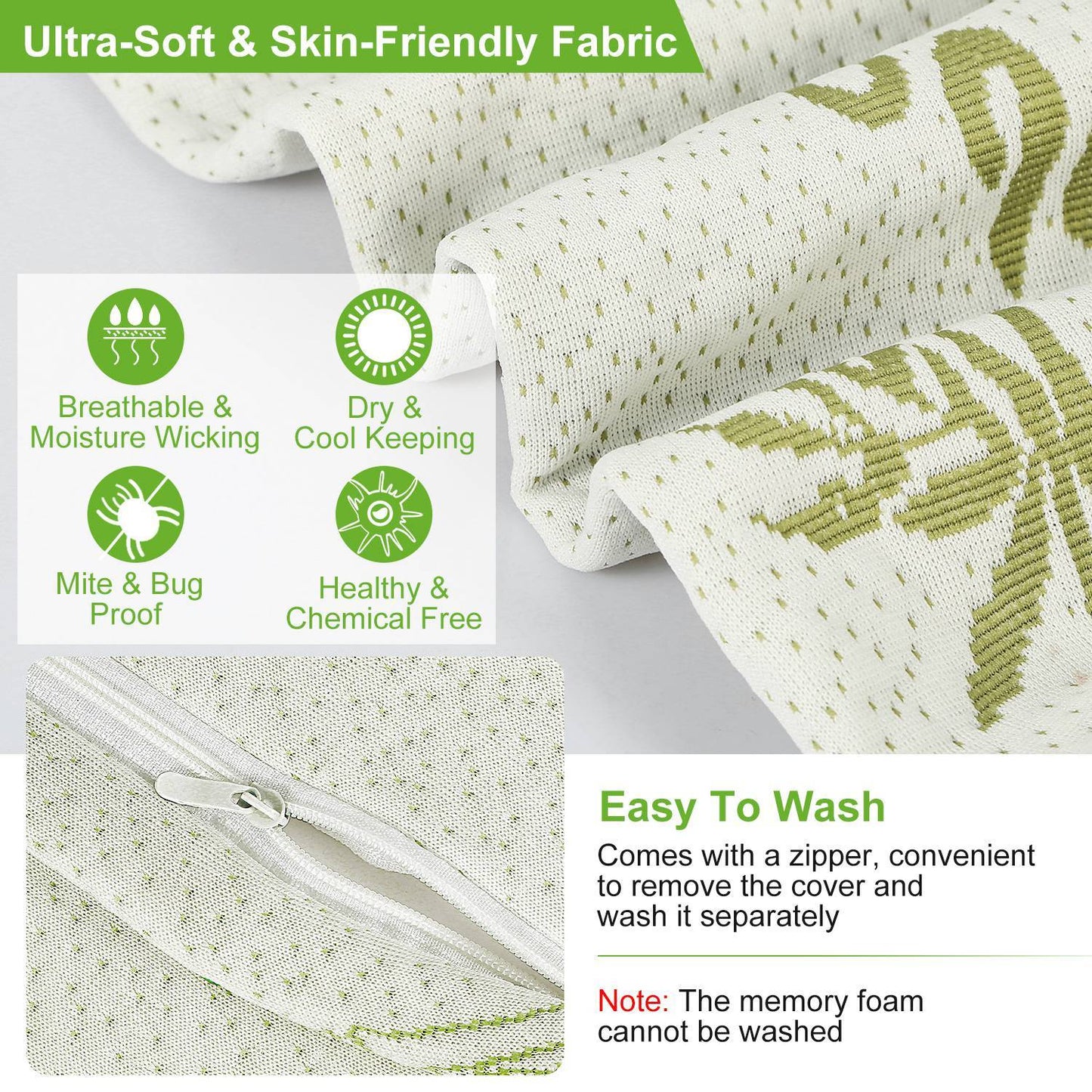 Bamboo Memory Foam Pillow - Cervical Neck Support (S-L)