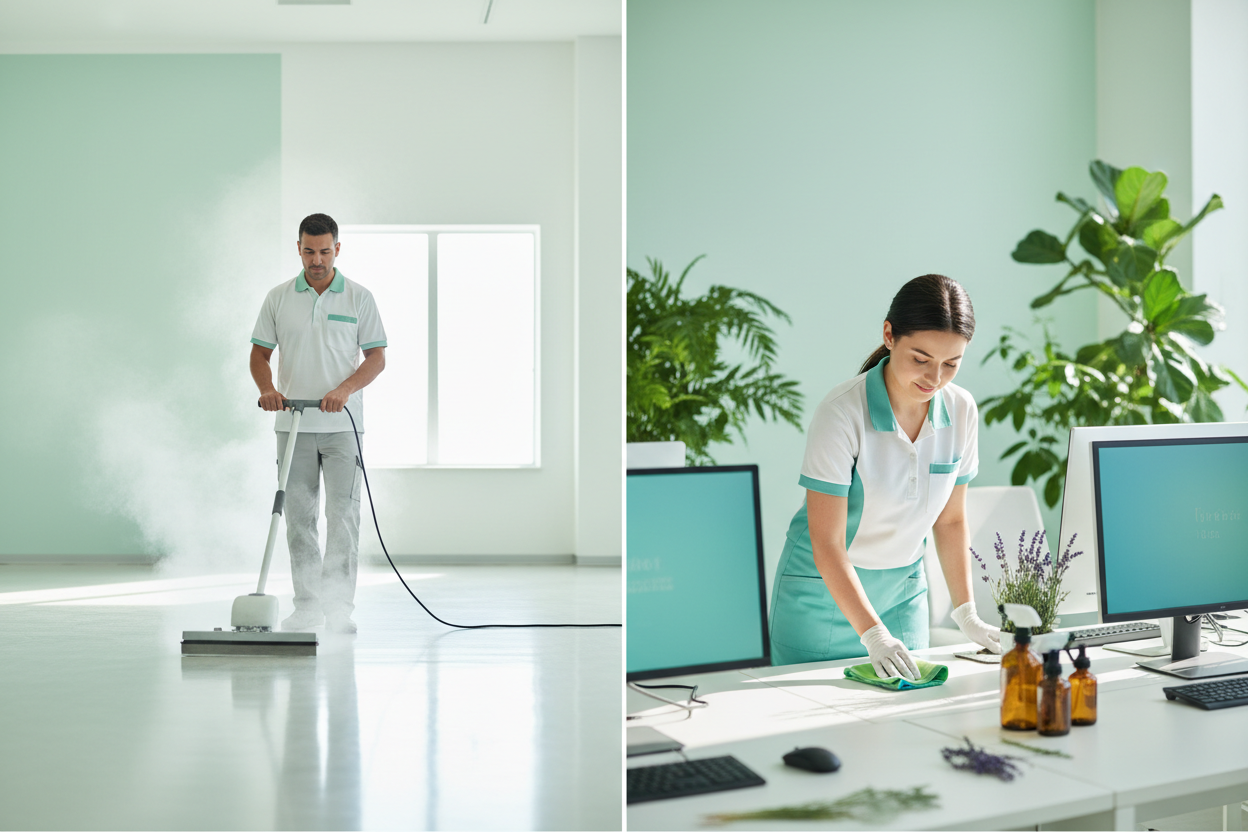 create-a-split-screen-image-on-one-side-a-man-using-a-light-industrial-steamer-to-steam-a-floor-and-on-the-other-side-a-woman-using-organic-materials-to-clean-a-office-space-that-has.png
