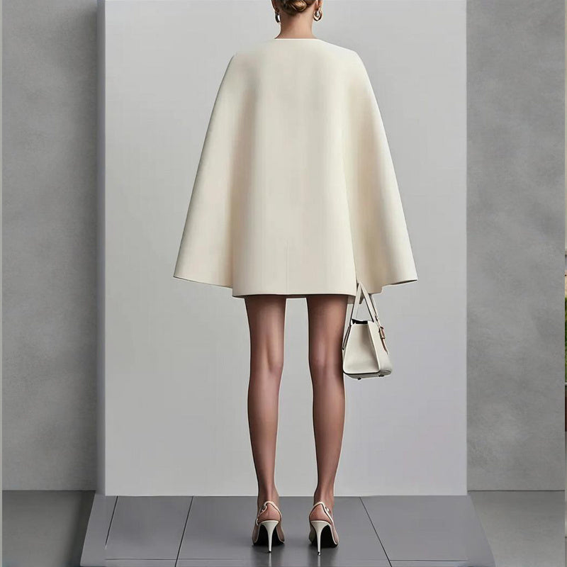 Women's Cape Blazer Dress - Elegant V-Neck Design