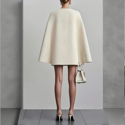 Women's Cape Blazer Dress - Elegant V-Neck Design