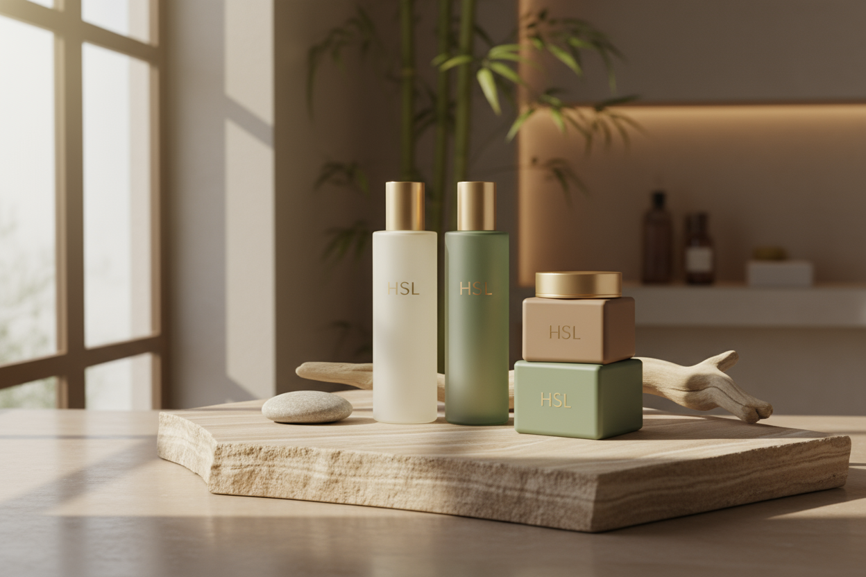 luxury hair care products skin care products with HSL on it